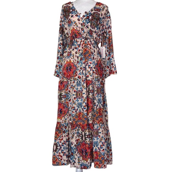 Anthropologie Dresses & Skirts - Boemo x Anthropologie Floral Print Boho Maxi Dress Tiered Bell 3/4 sleeved NWT